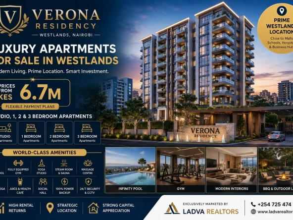 Verona Residency Apartments for Sale in Westlands Luxury studio, 1, 2 & 3-bedroom apartments from KES 6.7 million