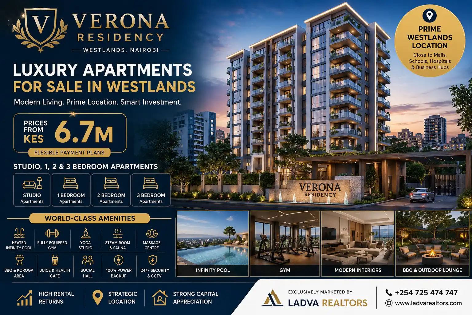 Verona Residency Apartments for Sale in Westlands Luxury studio, 1, 2 & 3-bedroom apartments from KES 6.7 million