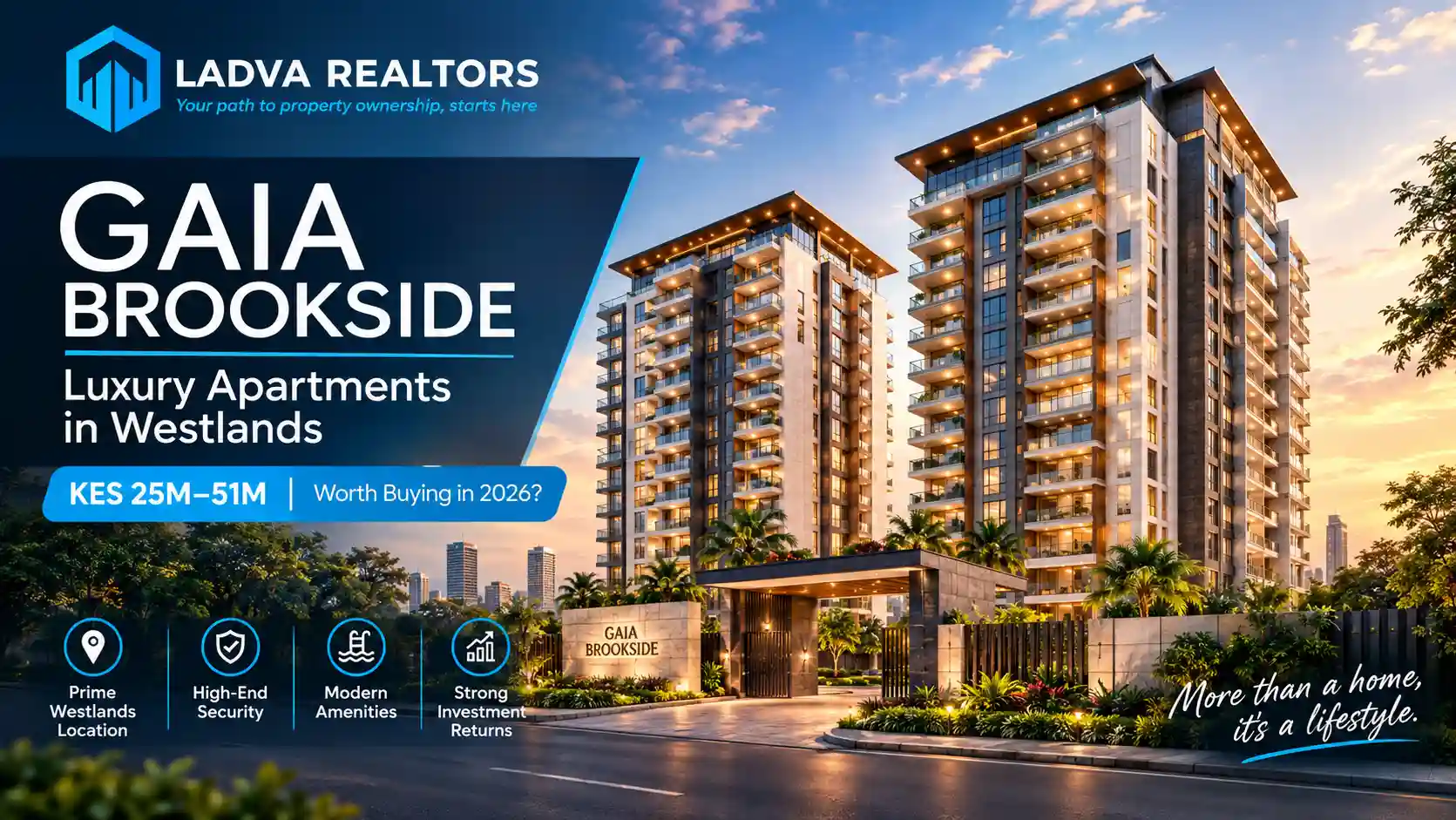 Gaia Brookside apartments for sale in Westlands- 3, 4 & 5 Bedrooms + DSQ from KES 25M–KES 51M
