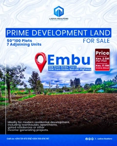 Land and plots for sale in Embu Town – 50×100 Plots at KES 2.5 Million Per Plot